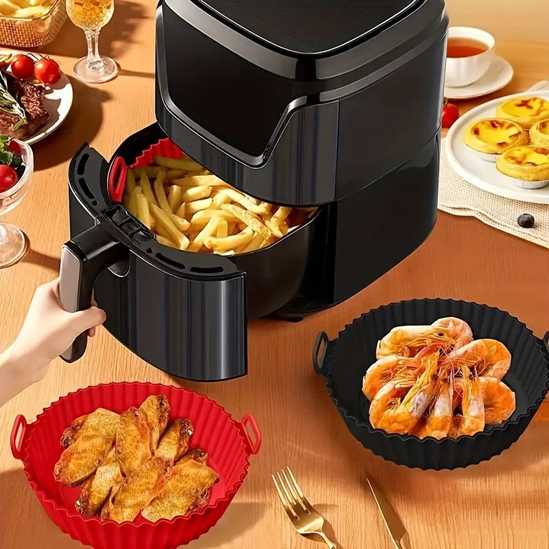 1PC Silicone Air Fryer Baking Tray Circular Foldable Food Grade High Temperature Resistant and Easy to Clean Oven Mat silicone baking mat air fryer accessories air fryer baking tray air fryer silicone tray