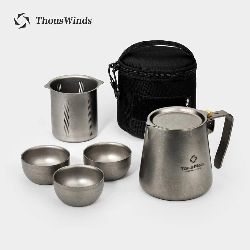 Thous Winds Tea Ceremony Camping Tableware Set Lightweight Titanium Coffee Pot Tea Kettle for Outdoor Hiking Backpacking Picnic