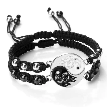 2Pcs/set Dragon Tai Chi Gossip Braided Bracelet for Women Men Best Friends Adjustable Yin Yang Bracelets Fashion Couple Jewelry 1