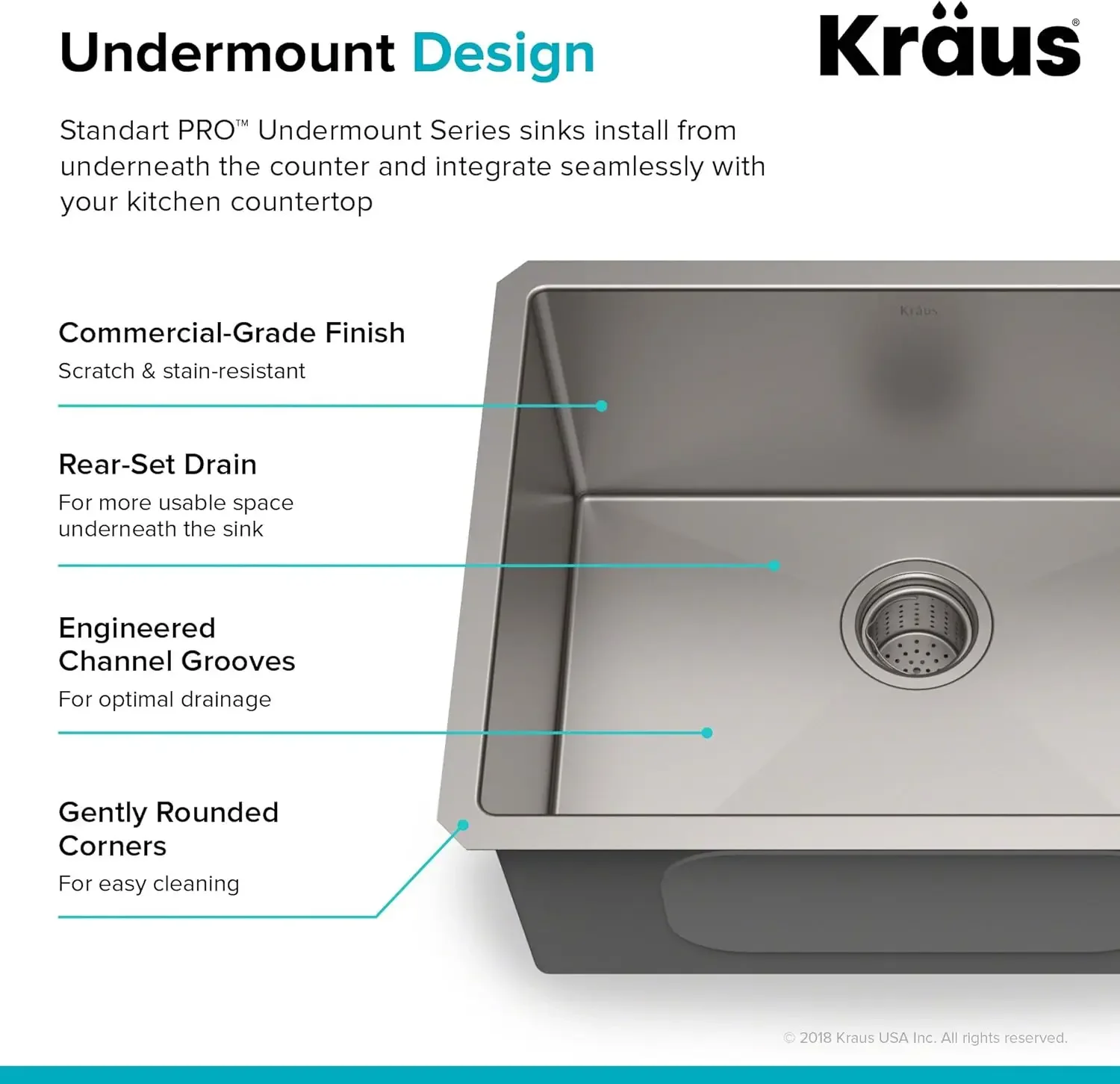 KRAUS Standard PRO 23-Inch 16 Gauge Undermount Single Bowl Stainless Steel Kitchen Sink, KHU101-23