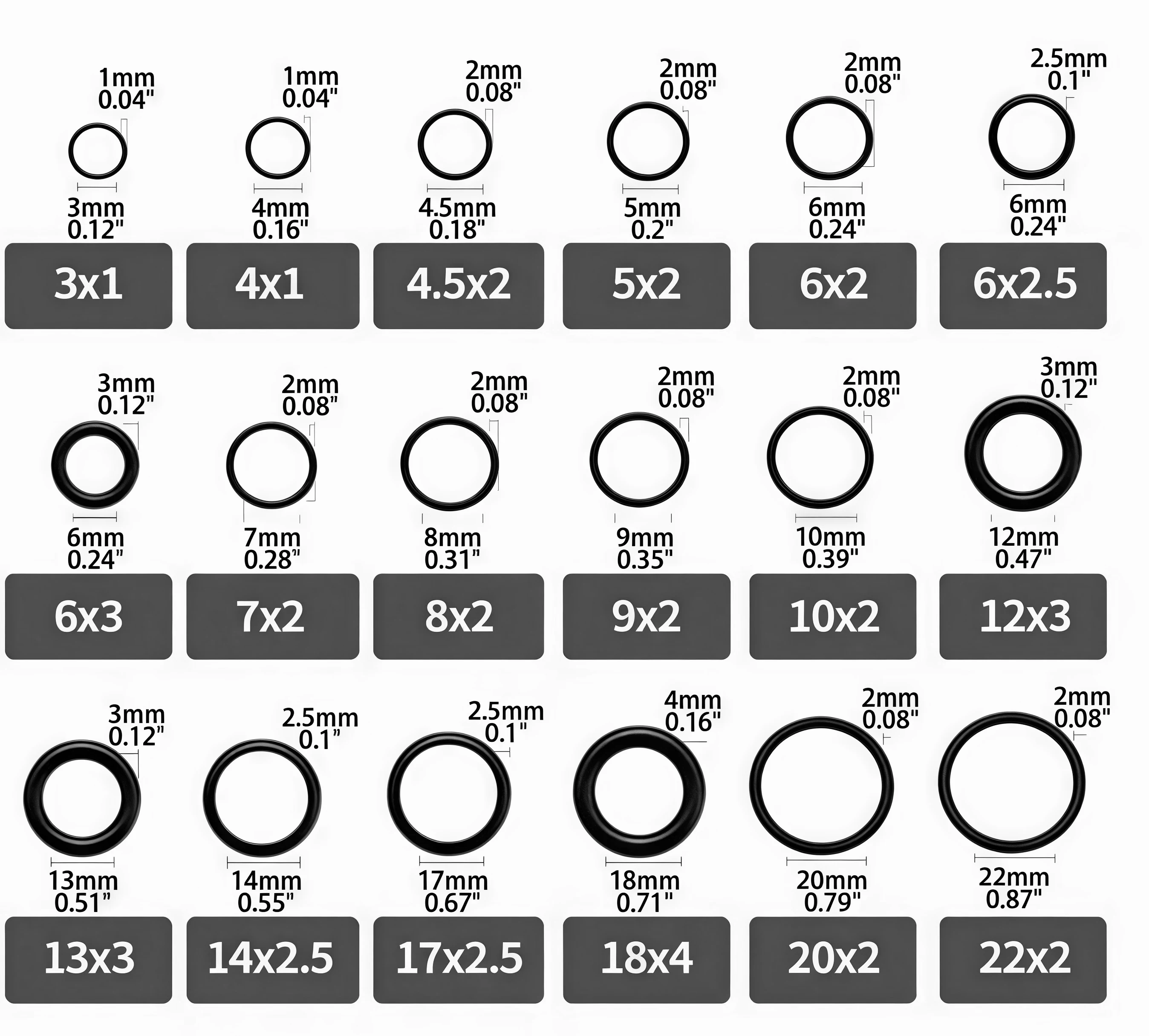 255pcs Rubber O Rings Kit 18 Size Metric NBR Washer Gasket Sealing Assortment Kit Plumbing Faucet Automotive Air Gas