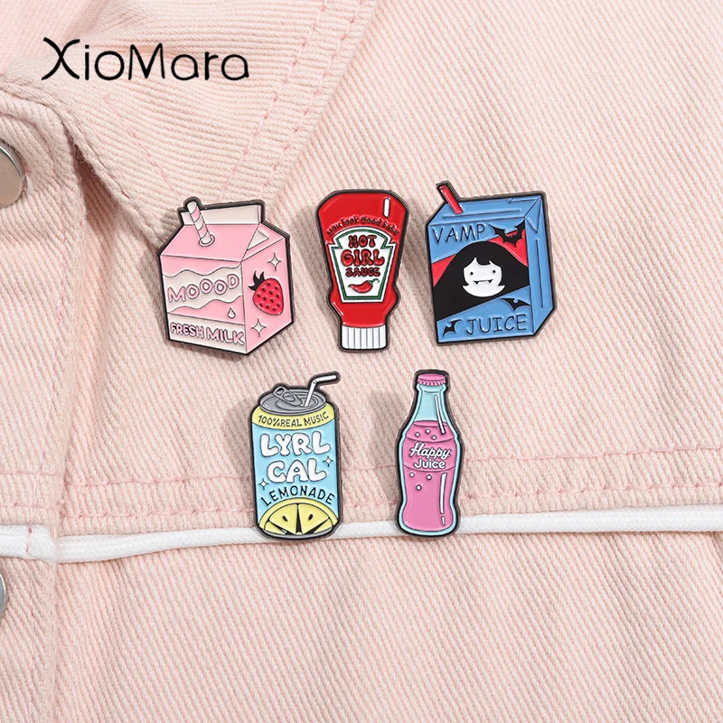 

Cartoon Juice Drink Enamel Pins Creative Hot Girl Sauce Happy Juice Summer Brooch Lapel Backpack Badge Jewelry Gifts For Friends