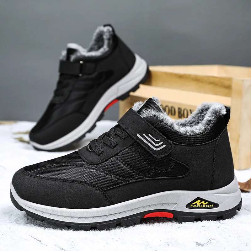

Men Boots 2022 Winter Plush Leather Waterproof Sneakers Men Climbing Hunting Shoes Unisex Lace-up Outdoor Warm Hiking Boot Man
