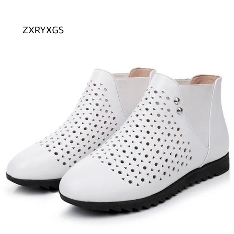 

ZXRYXGS 2023 Summer Autumn Women Boots Genuine Leather Retro Sandals Comfort Hollow Flat Non-slip Large Size Fashion Cool Boots