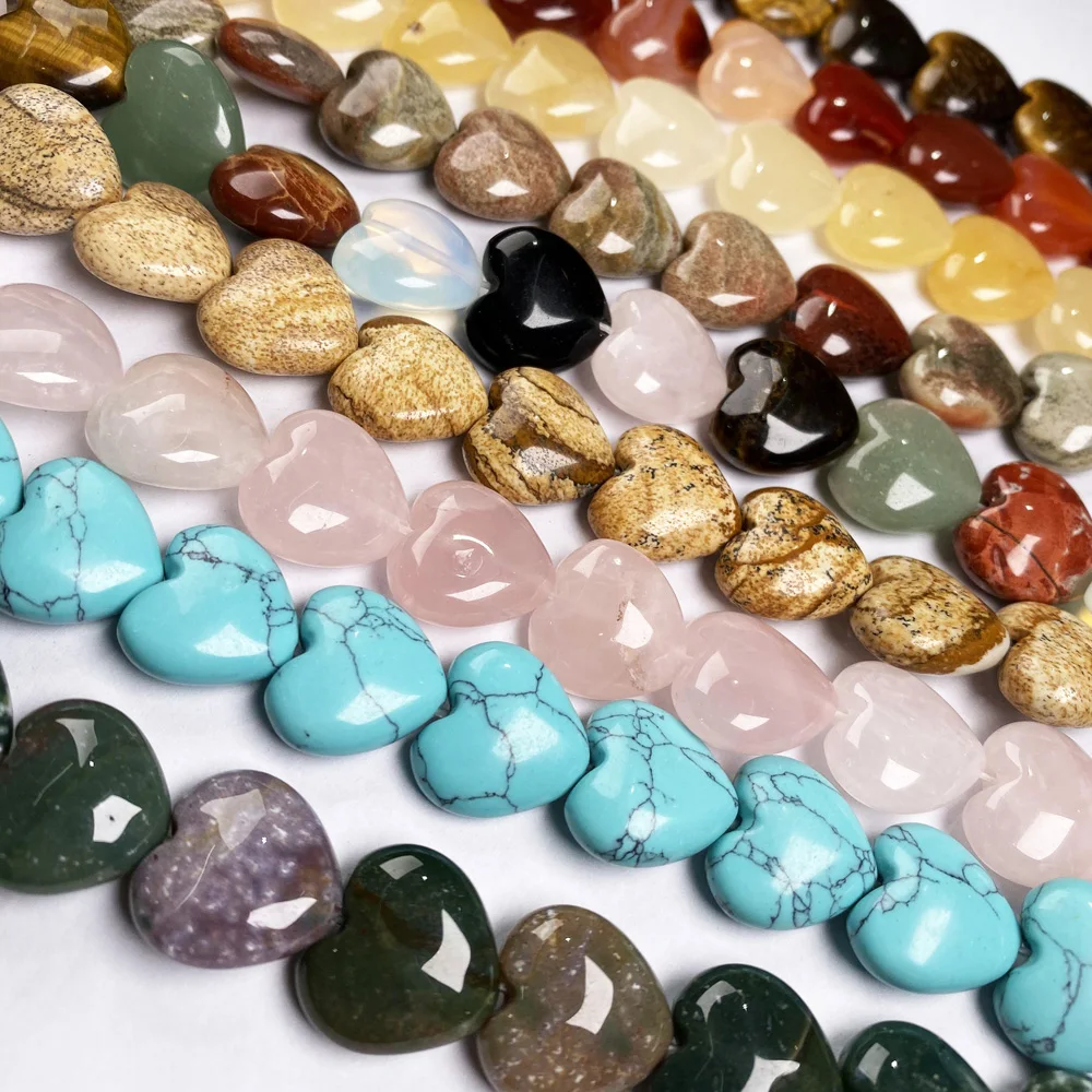 

Natural Heart Shape Agates Green Aventurine Tiger Eye Stone Beads for DIY Jewelry Making Necklace Bracelet Gift Size 16x16x8mm