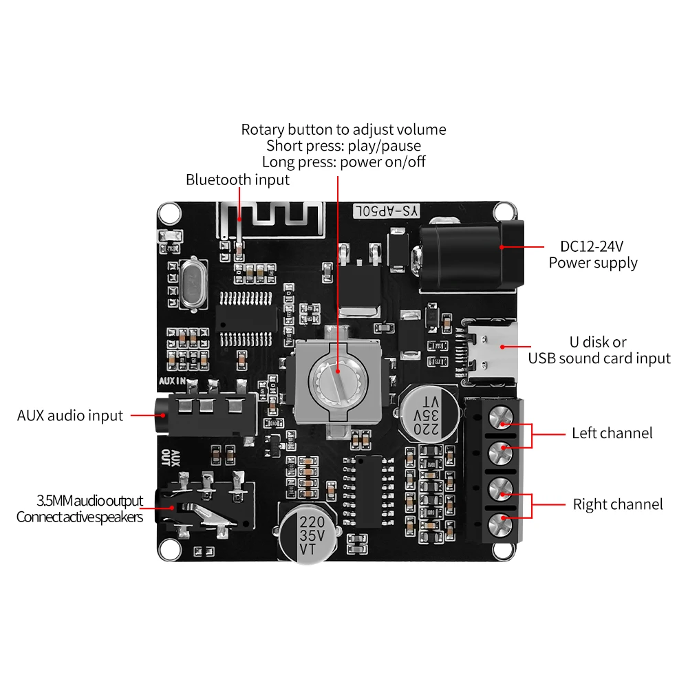 Bluetooth Audio Receiver 5.1 Bluetooth 2 * 50W digital power amplifier board HIFI high-power speaker DIY audio conversion module