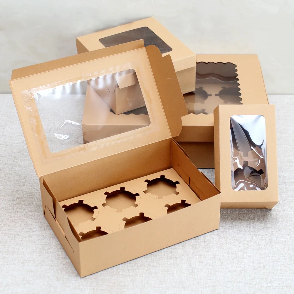 10Pcs Kraft Paper Cupcake Packing Boxes with Clear Window, Cardboard Cake Muffin Cookie... - SKU KPCB1209 - UGI Packaging