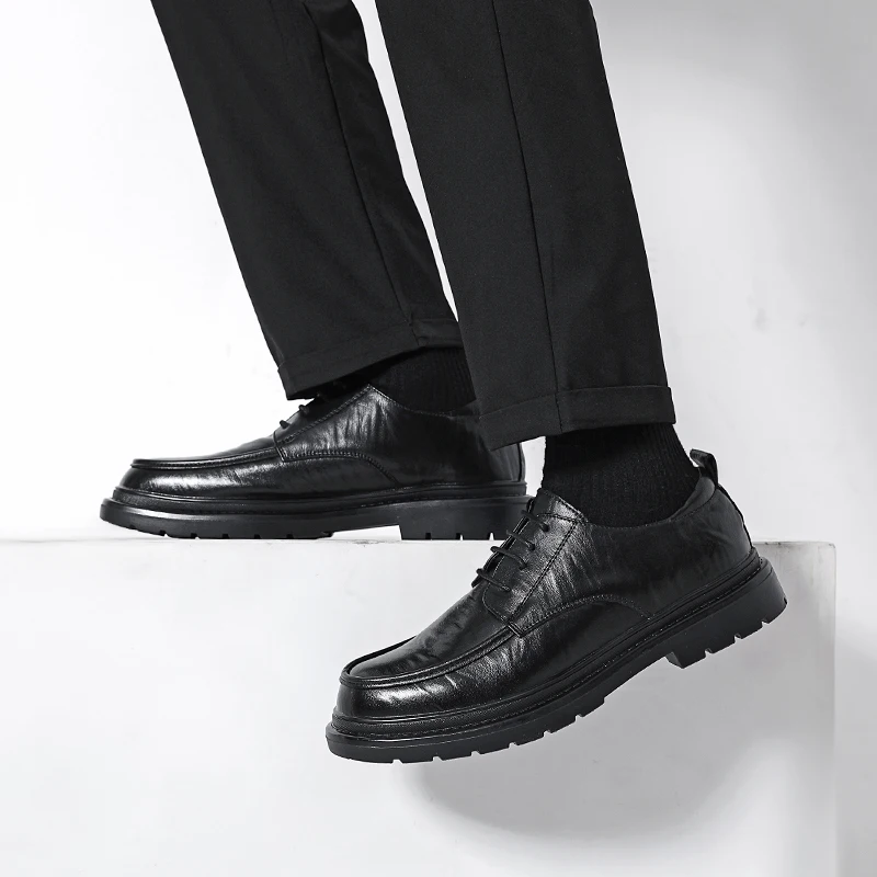 Men's round toe leather shoes Minimalist gentleman style Party Outdoor Wedding Leisure Business Walking Men's Shoes Plus Size 48