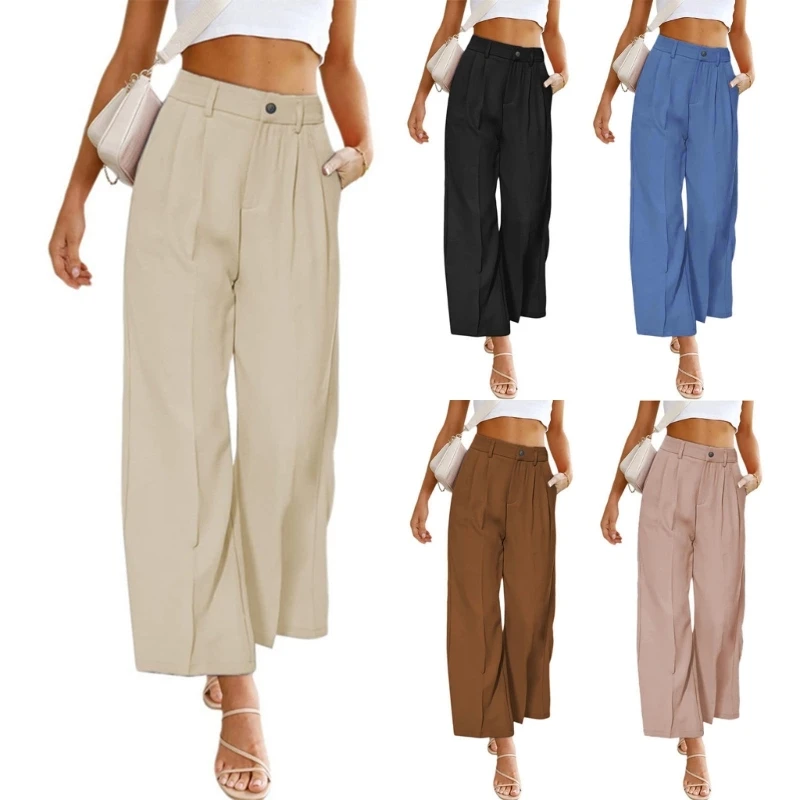 Spring Commute High-waist Wide Leg Trousers Thighs Personality Casual Wear Formal Show Waist Thin