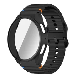 Silicone Band with Protective Case for Smartwatch - Durable and Stylish Strap and Cover (2pack Black - Black)