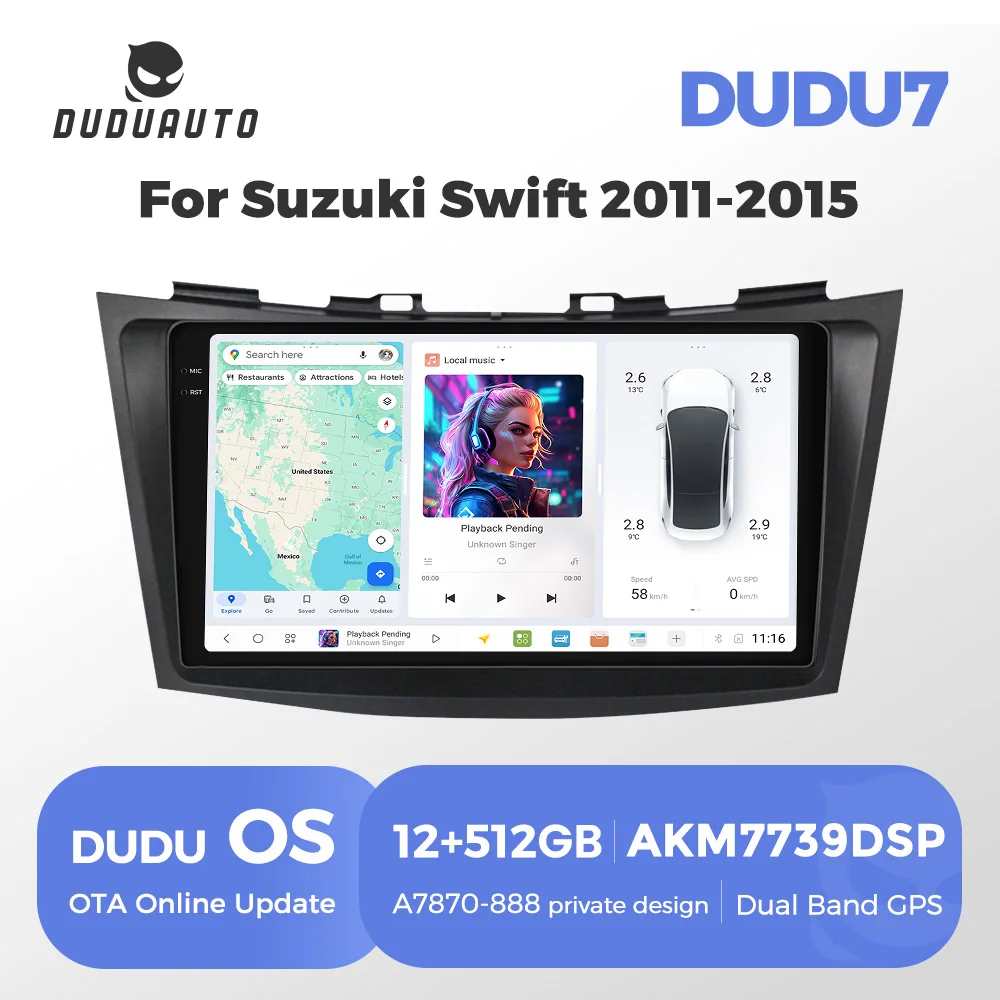 DUDU7 2K Bildschirm Auto Android 13 GPS Navigation für Suzuki Swift 4 2011 - 2017 Auto Radio Stereo Multimidia Player Carplay 12 + 512G intelligente systeme für autos autoradio carplay apple carplay android auto