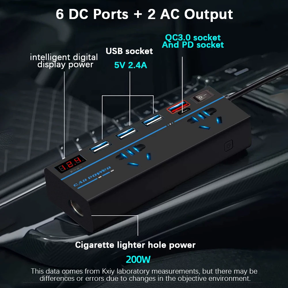 PD Type-C USB Chargers 3.0 200W Power Adapter Car Inverter DC 12V/24V to AC 110V/220V Converter Switch 8 Ports Sockets power adapter