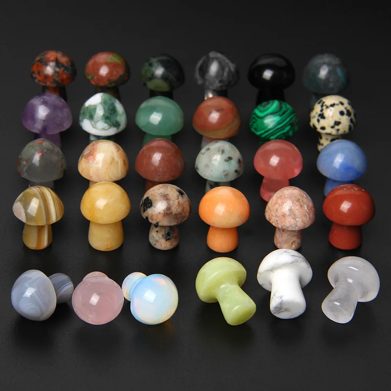 

20pcs Mini Mushroom Statue Natural Stone Carved Decoration Rose Quartz Healing Crystal Gift Room Ornament Fish Tank Decor