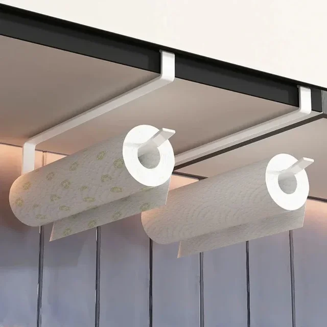 Porte-serviettes en papier de cuisine sans poinçonnage, cintre d'armoire, support de rangement mural pour rouleaux de toilettes, accessoires de salle de bains 1