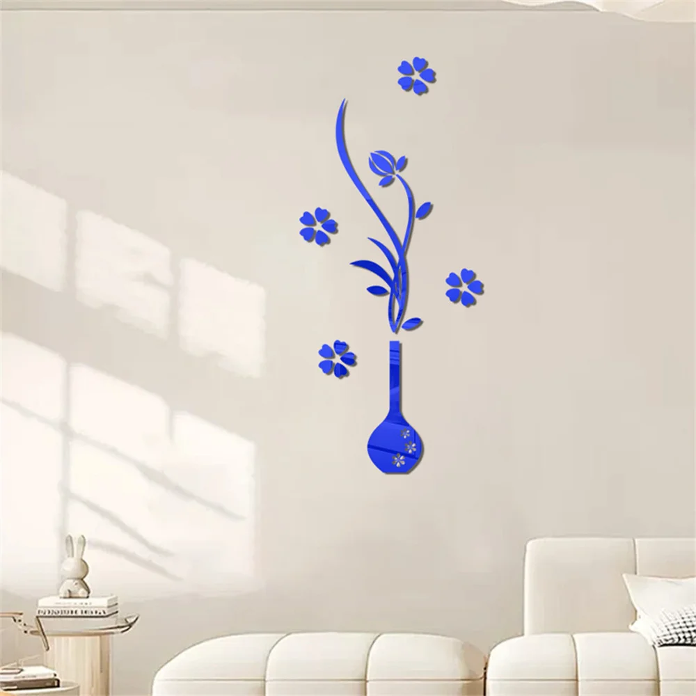 3D DIY Acrylic Mirror Stickers for Room Decoration Vase Flower Wall Decals Sticker Living Room Bedroom Wall Decor Home Sticker