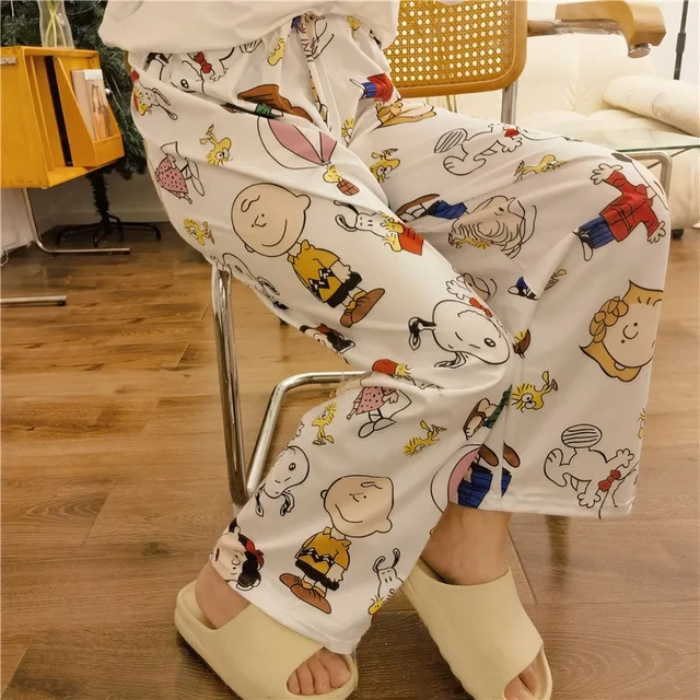 Snoopy Cartoon Printing Pajama Pants For Women Home Casual Loose Trousers  Pyjamas Comfortable Cute Female Sleep Bottom Home Wear - Slippers -  AliExpress