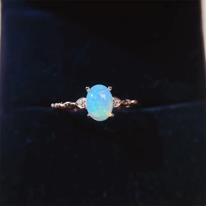 925 Silver Natural Opal Blue Ring Line Newest Fashion Ladies Gem Jewelry Rings Sterling Silver