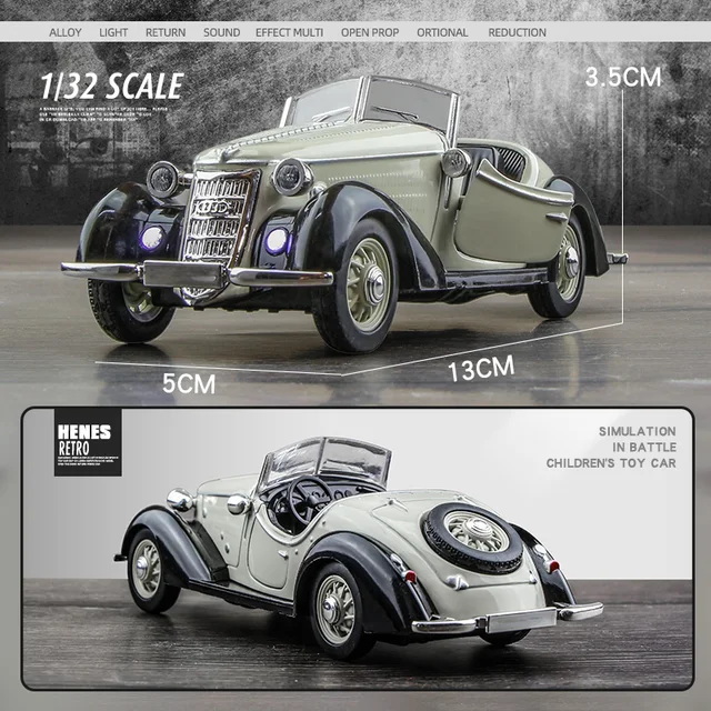 1:32 AUDI WANDERER W25K Classic Alloy Open Car Model Diecasts Metal Toy Vehicles Car Model Sound and Light Collection Kids Gift 6