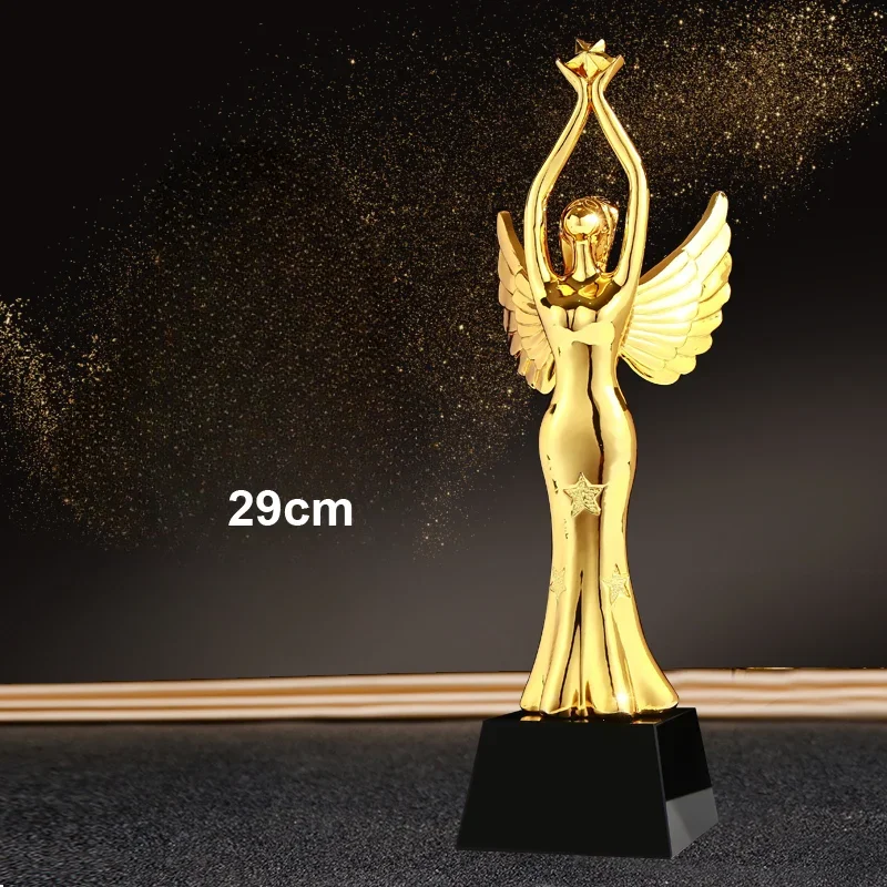 Customized Small Gold People Resin Crystal Trophy Medical Staff Outstanding Employee Award Dance Wing shape Trophy Souvenir, 1Pc