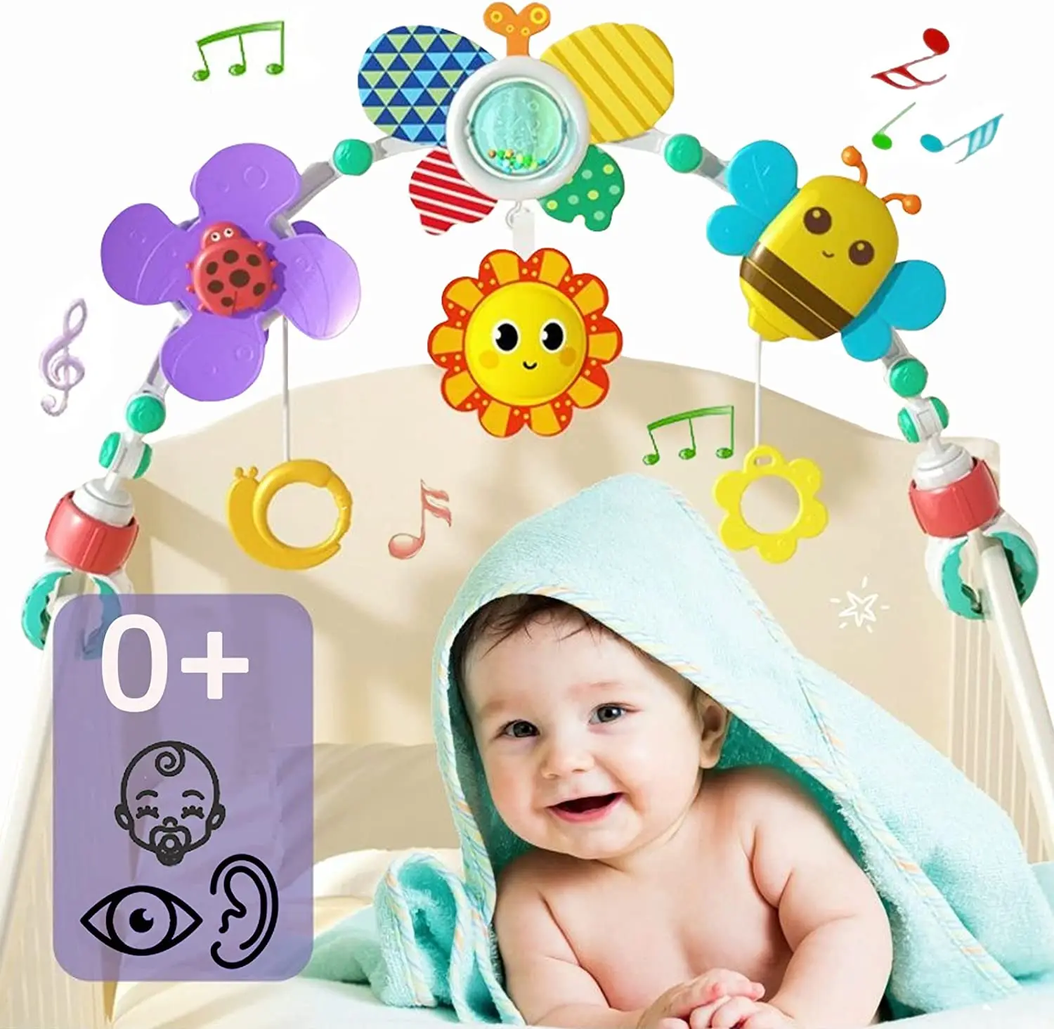 Carrusel Cuna Bebe Sonajeros Colgantes Para Cochecito Pack De