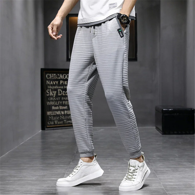 Silk Ice Loose Jogging Pants Men Summer Thin Long Length Drawstring Casual Men Trousers Clothing Korea Style Harem Pants Men alibaba pants