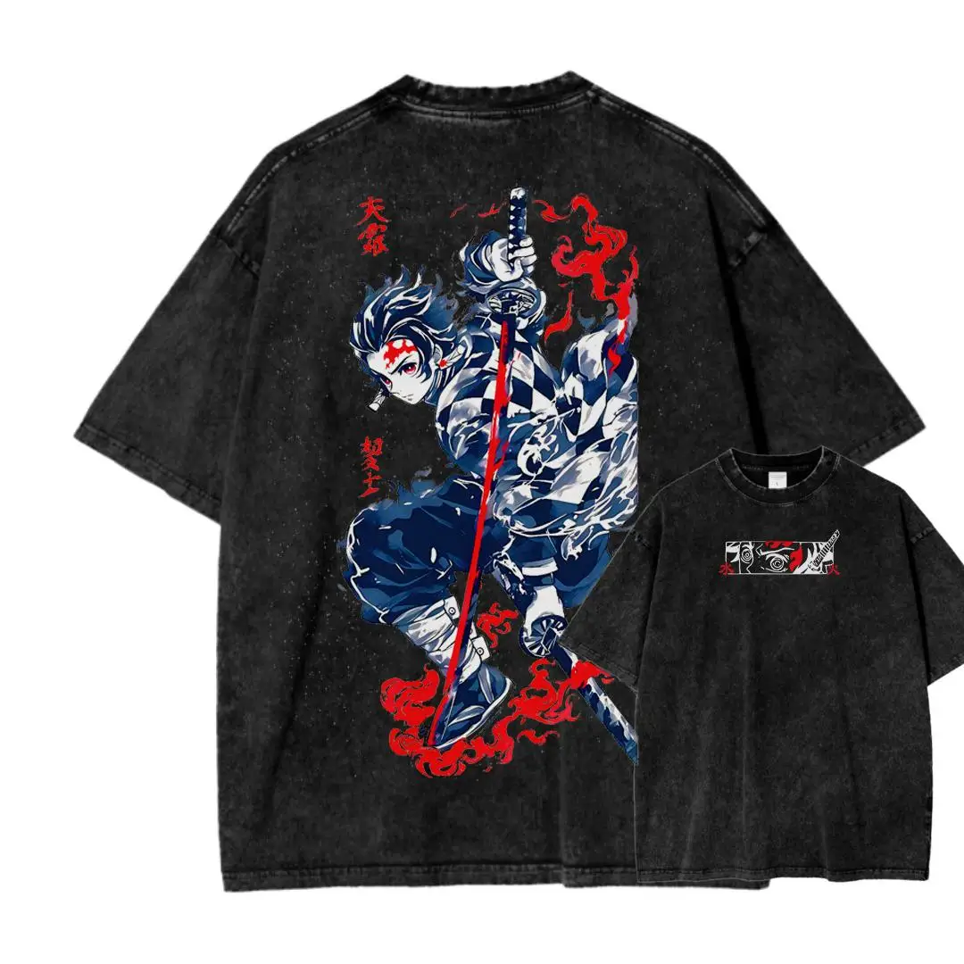 Vintage Wash Aesthetic Anime Graphic Tee, Otaku Gift Apparel