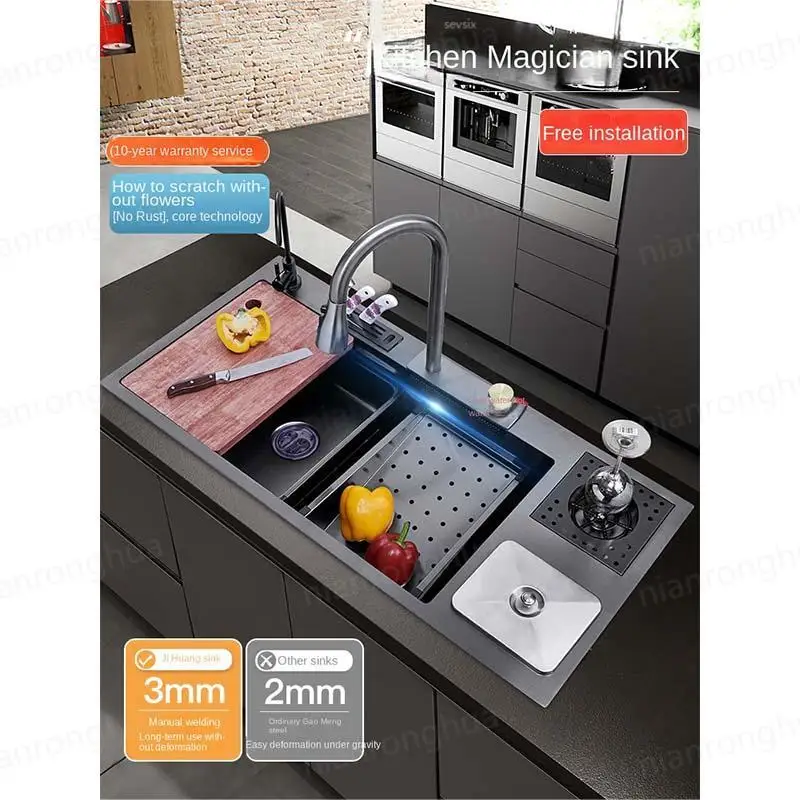 Garbage Can Honeycomb Waterfall Sink Kitchen Stainless Steel