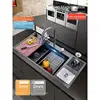 Garbage Can Honeycomb Waterfall Sink Kitchen Stainless Steel Topmount Sink Large Single Slot Wash Basin With Waterfall Faucet 2