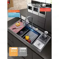 Garbage Can Honeycomb Waterfall Sink Kitchen Stainless Steel Topmount Sink Large Single Slot Wash Basin With Waterfall Faucet 2