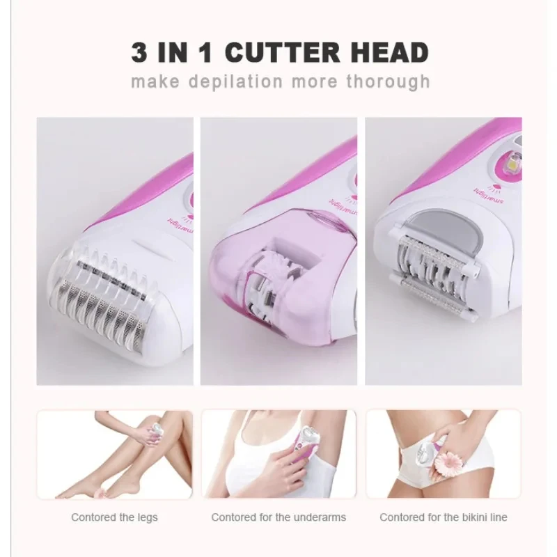 Three Heads Women Hair Removal Kemei Km-299 Mini Easy To Carry Electric Razor Epilator For Women 5