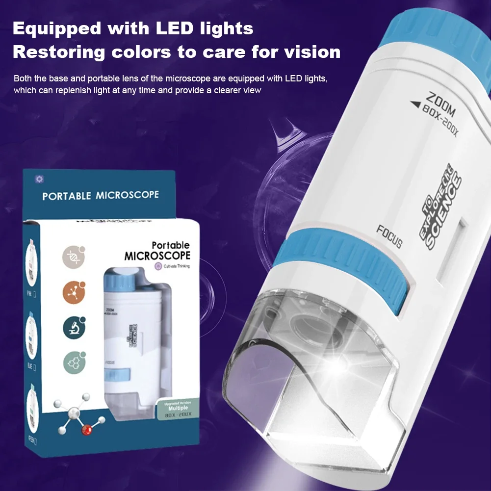 Portable Mini Microscope Kit with LED Light for Kids Educational Science
