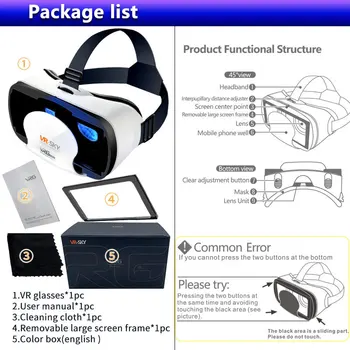 VR-SKY Blu-Ray Virtual Reality VR Glasses IMAX 4K 3D Glasses Google Box VR Headset Helmet for 4.7-7" Phone,Support Game Joystick 4