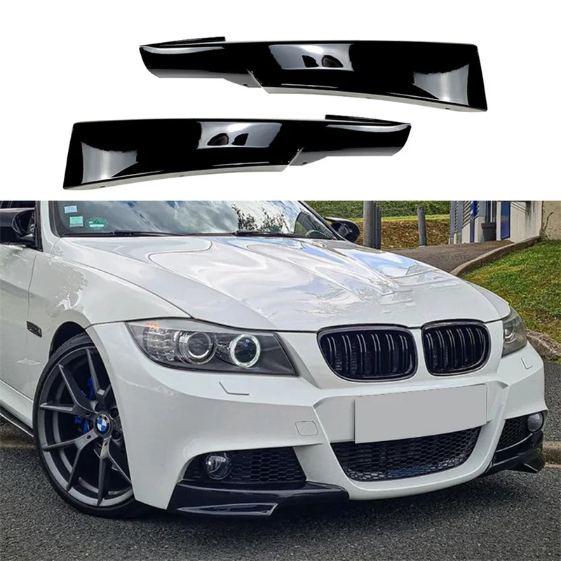 GLOSS BLACK Front Bumper Side Splitter Cover Fog Lamp Intake Spoiler Lip For BMW E90 E91 3 Series 320i 330i M-Tech LCI 2009-2012