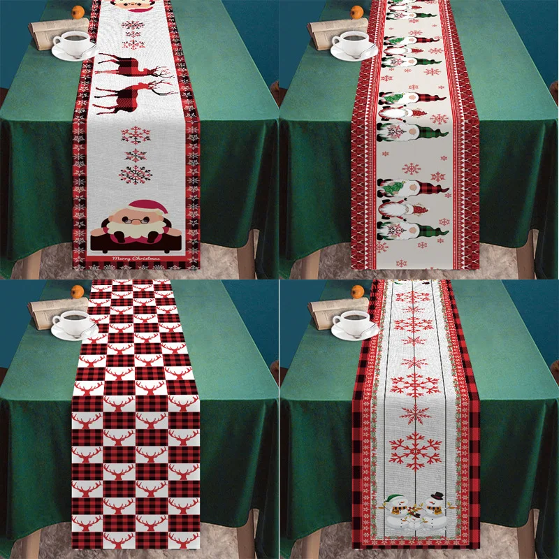 

Santa Pattern Christmas Table Runner Christmas Decoration Faceless Doll New Year 2024 Decor Dining Table Tablecloth Navidad 2023