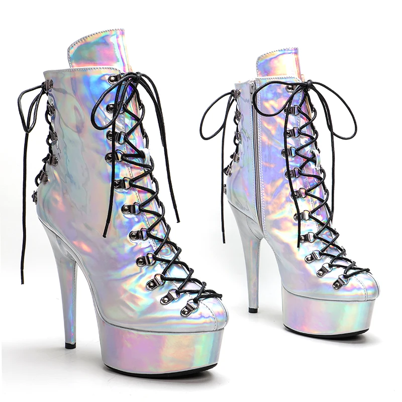 

Leecabe Silver holo Upper 15CM/6Inch Women's Platform party High Heels Shoes Pole Dance shoes