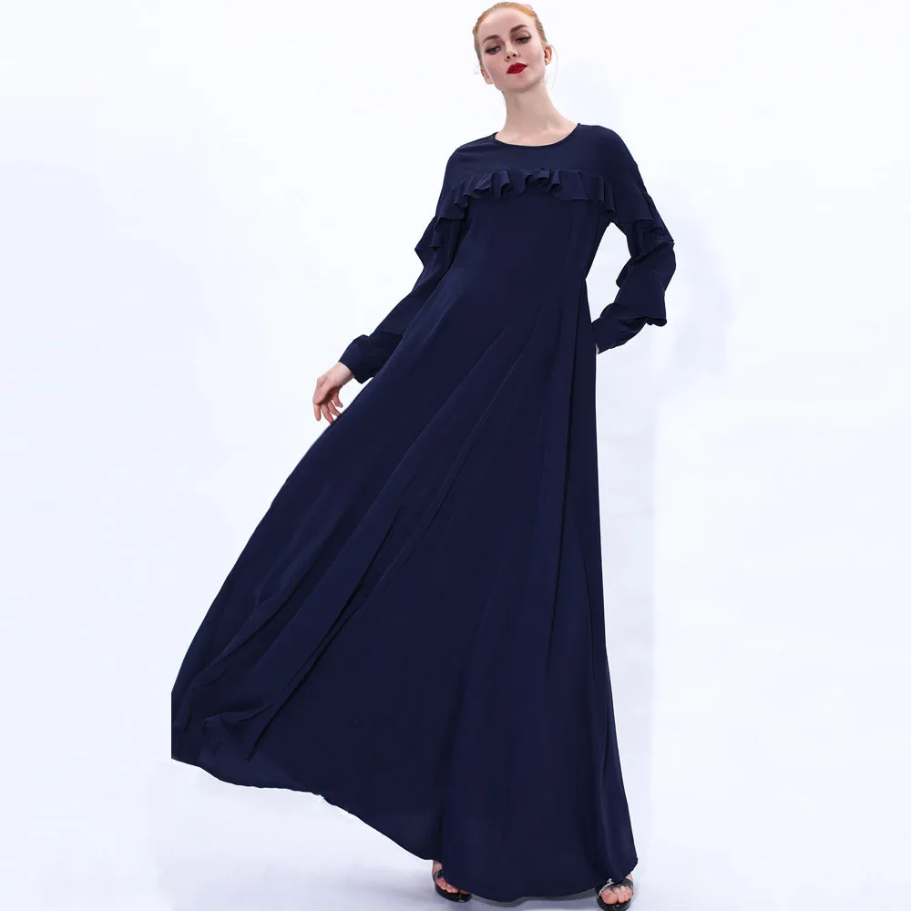 Luxury New Women's Clothing For Turkey Islamic Solid Color Long Sleeved Slim Swing Long Dresses Fall Simple Ladies Dubai Abayas