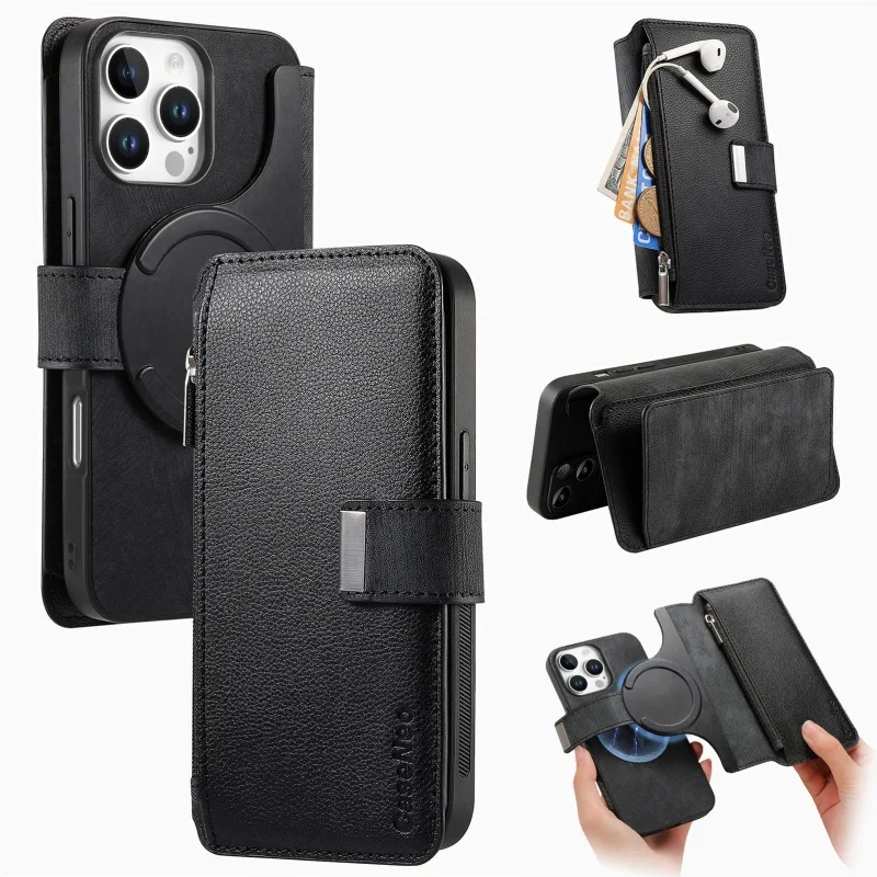 Versatile Leather Wallet Phone Case with Multi Card Slots and Retro Buckle Cover