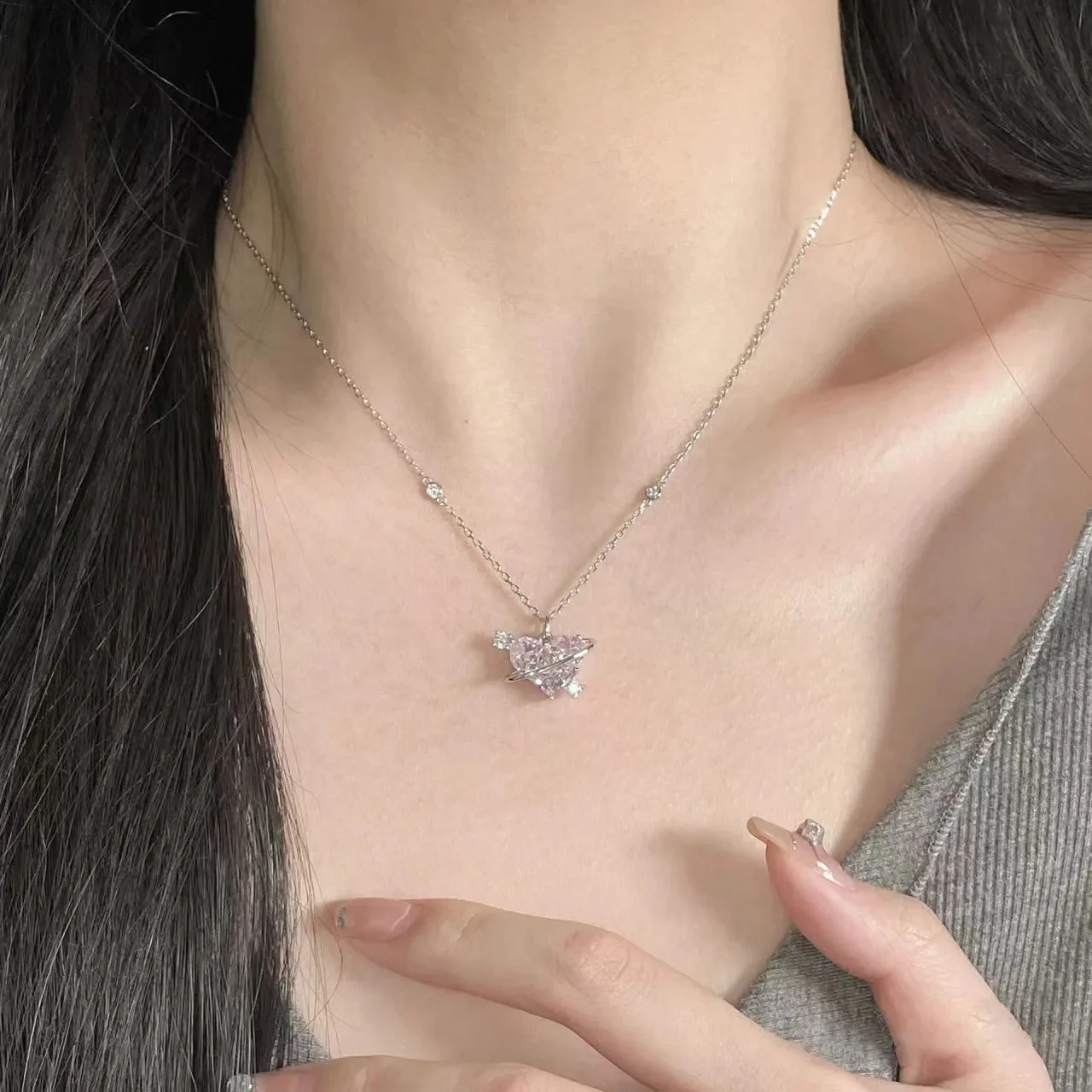 Pure Elegance Heart Crystal Pendant Necklace