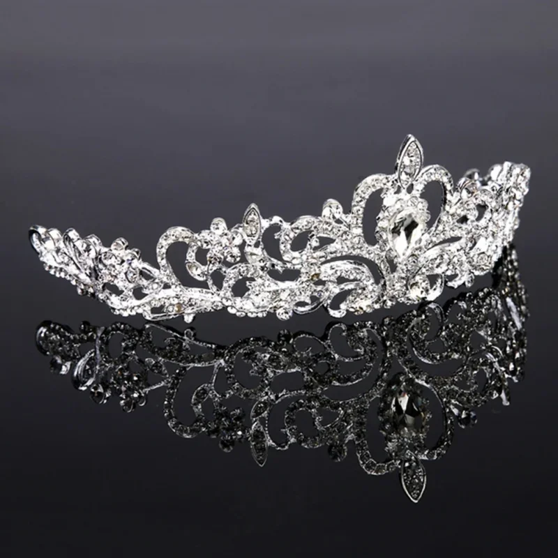 Wedding Hair Tiara Crystal Bridal Tiara Crown Silver Color Diadem Veil Tiaras Wedding Hair Accessories Headpieces Head Jewelry