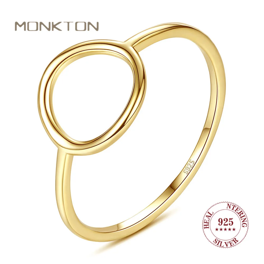 

Monkton 100% 925 Sterling Silver Simple Ring for Women Gold Opening Adjustable Trendy Lady Unique Jewelry Bague Femme