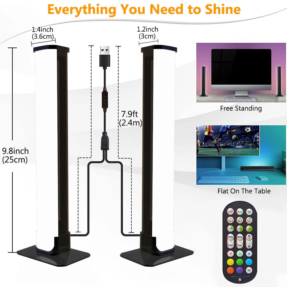 LED Light Bar Smart LED Light Bars RGB 16 Colour TV Backlights Remote Music Sync Gaming Lights Rhythm Ambient Pickup Lamp Mood Lighting