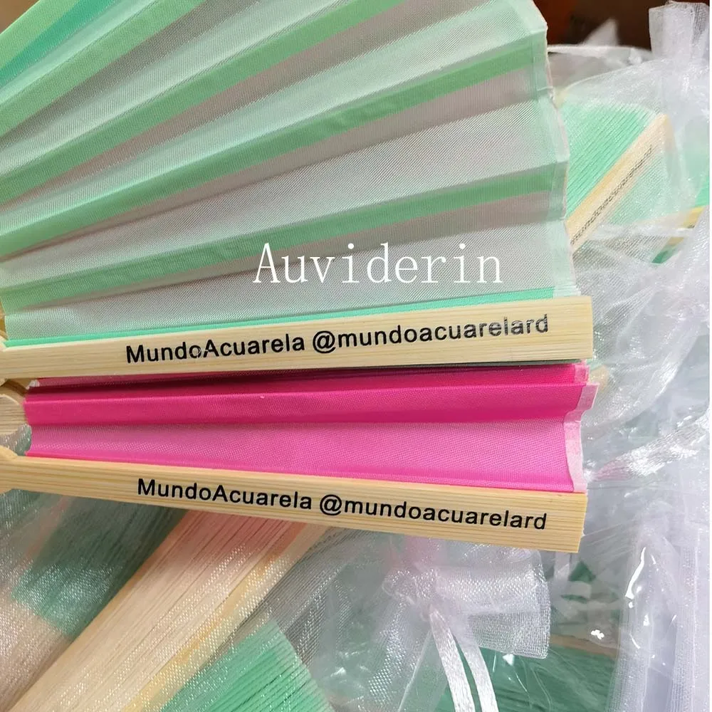 20/80pcs Personalized Folding Fan for Wedding Favors Custom Bamboo Hand Foldable Fans with Organza Bag for Promotional Gift