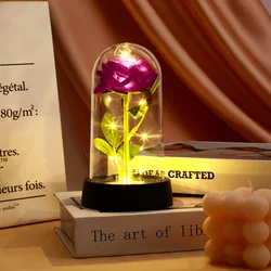Elegant LED Galaxy Rose in Glass Dome - Perfect Gift for Valentine's Day or Mother's Day (Purple rose)