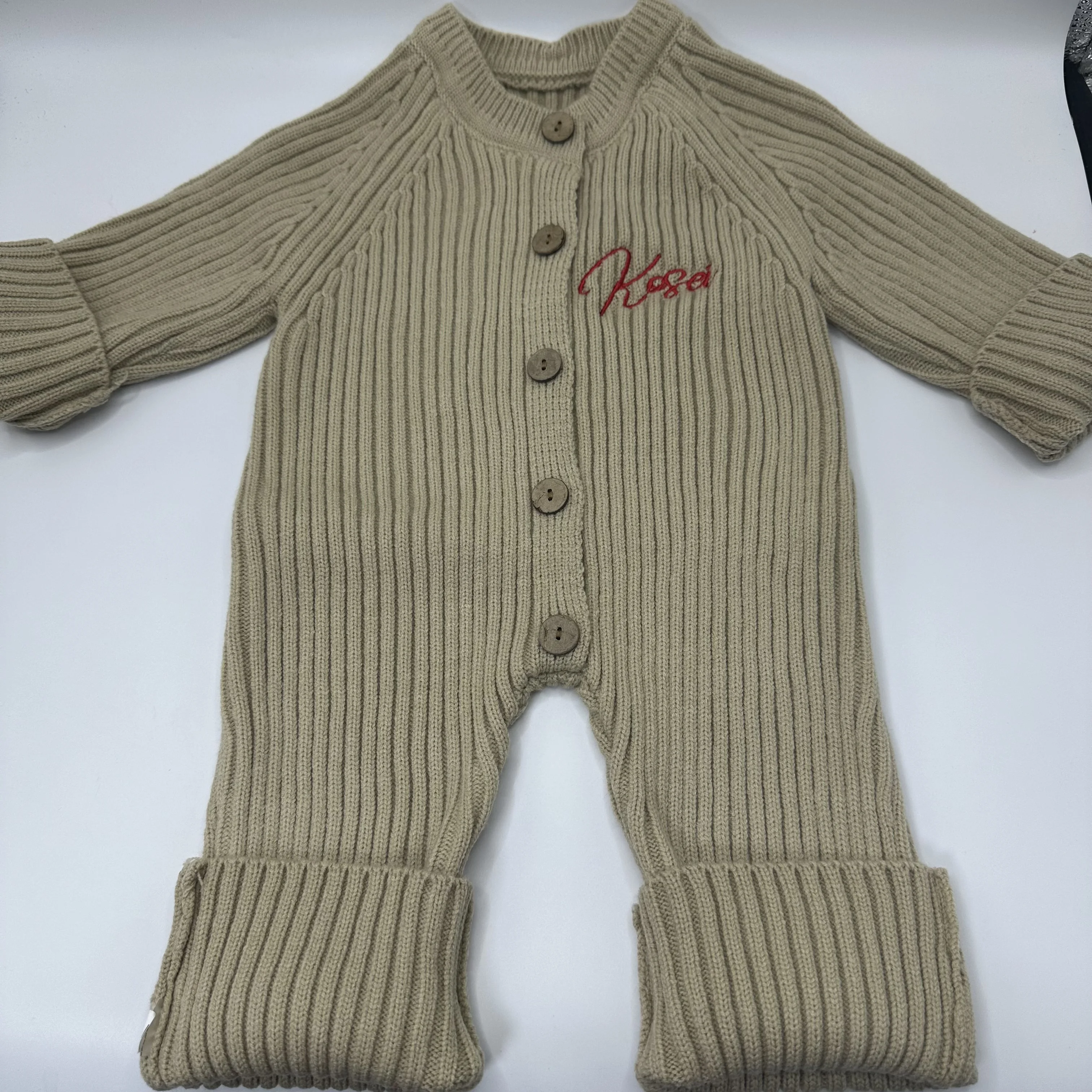 Personalized Solid Knitting Cotton Long Sleeve Outfit Toddler Baby Boys Girl Romper Spring Autumn Newborn Baby Girls Jumpsuit 3