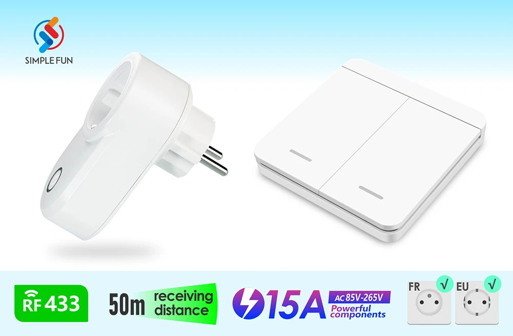 Description Picture 2 of item433Mhz Wireless Socket Remote ON OFF Smart Plug EU FR With Wall Switch Electrical Outlet 15A 220V  For Home Appliance Light Fan