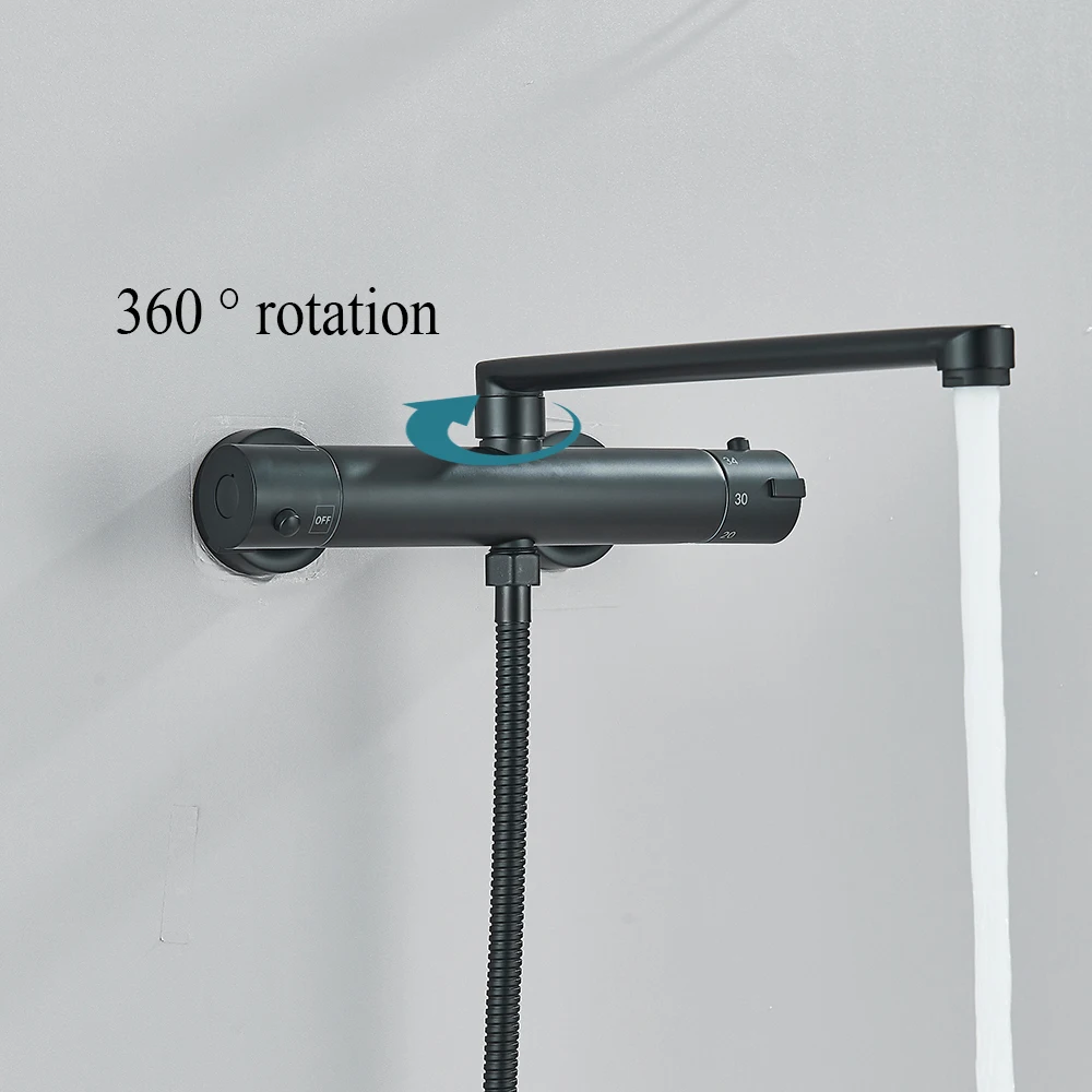 Thermostatic Shower Faucet Bathroom Black MixerTap Thermostat Wall Mounted Bathtub Thermostatic Shower Brass Thermostatic Mixer 4