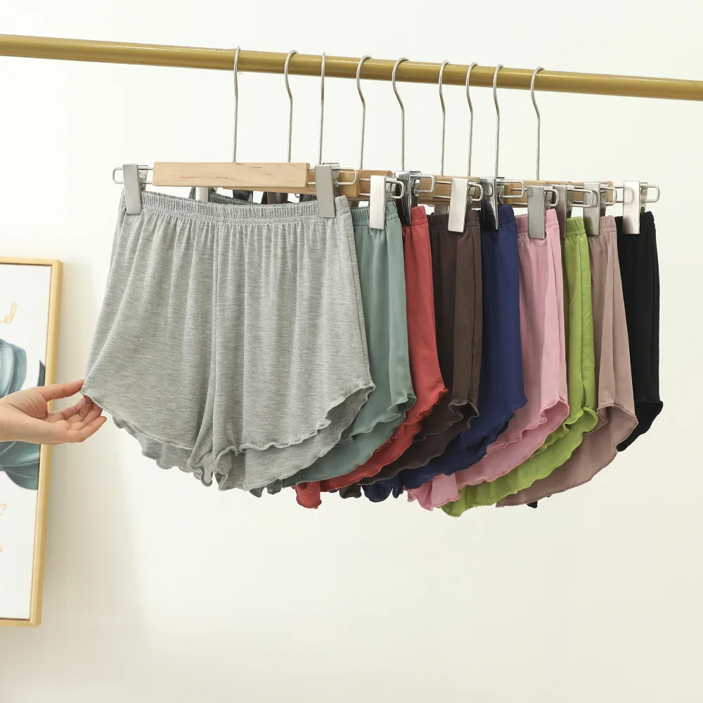 Women Modal Sleep Bottoms Comfortable Female Solid Color Pajama Shorts With Ruffles Hem Summer Thin Casual Loose Home Clothes_ecoleips.com