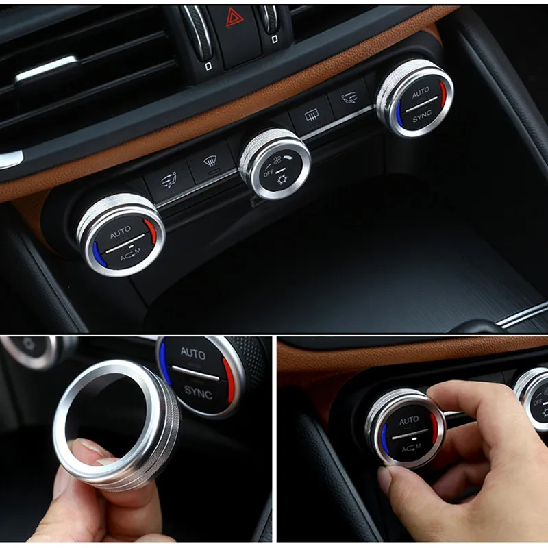 Auto Zentrale Steuerung Klimaanlage Knopf taste Ring AC Abdeckung Borte Dekoration Für Alfa Romeo Stelvio Giulia 2017-2020 – Detail 5