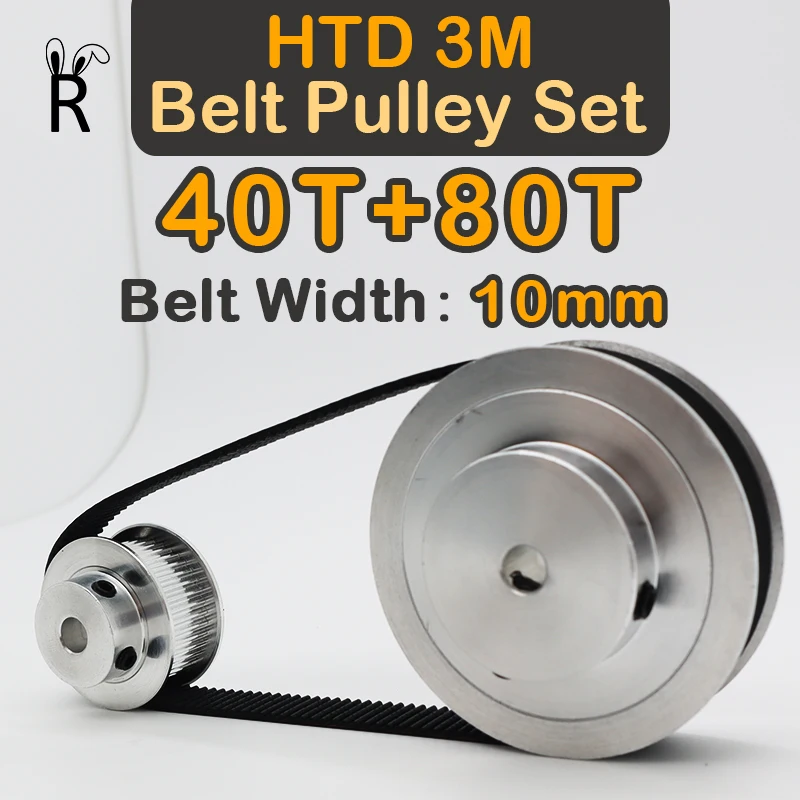 

40Teeth+80Teeth HTD 3M Timing Pulley Set 3M Belt Pulley Kit Belt Width 10mm 40Teeth 80Teeth HTD3M Synchronous Wheels Set 40T 80T