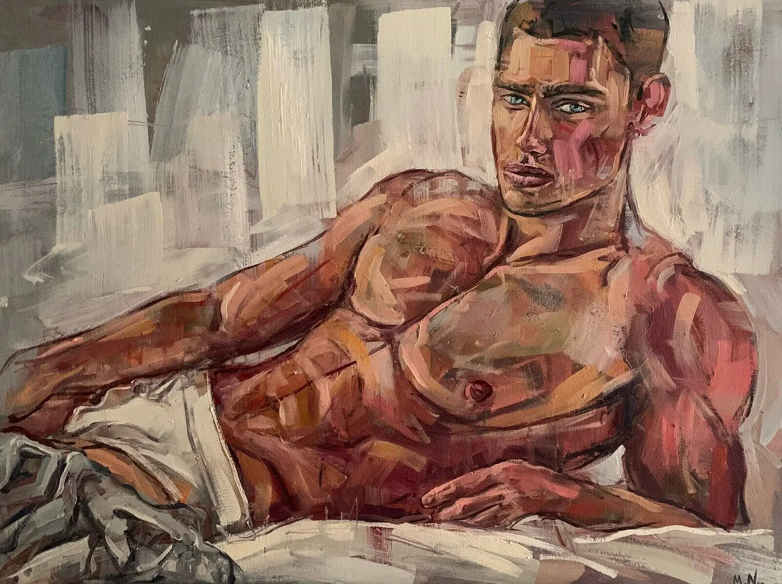 

100% handpainted Naked Man Male Nude Gay Erotic Queer Oil Painting Homoerotic Artwork